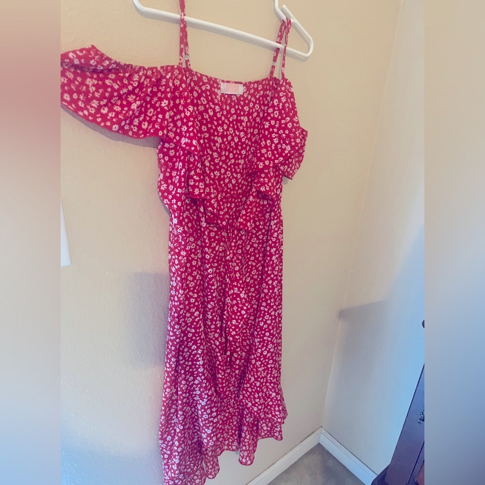 Red and white floral dress